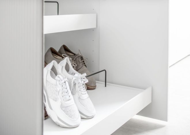 SUDROCK Schlafzimmer Kleiderschrank Schuhfach AuszugSchuhauszug weiß Drehtüren