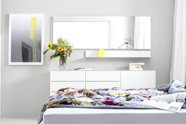 Schlafzimmer Kommode weiß Beimöbel Sideboard mit Spiegel schlafen Marmor weiß Marmoroptik