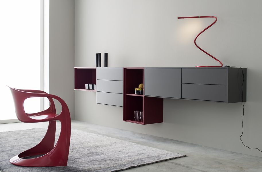Sideboard Game Wohnwand Esszimmer Wohnzimmer Sudbrock wandhängend rot grau bordeaux onyxgrau