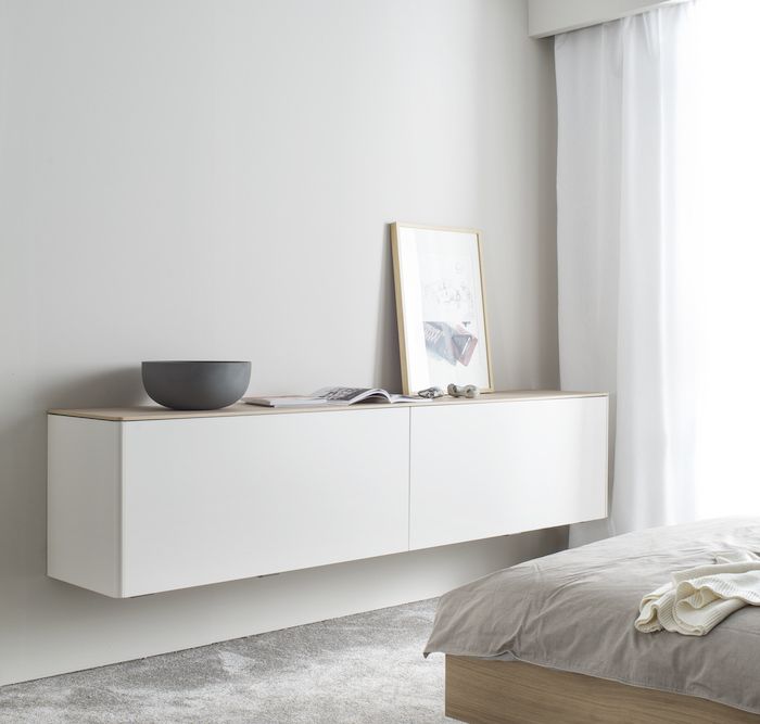 Sideboard Goya Eiche milk weiß blütenweiß Lack Esszimmer Schlafzimmer Sudbrock Schiebetüren hängend Busschiebetür schlafen Kommode Holz