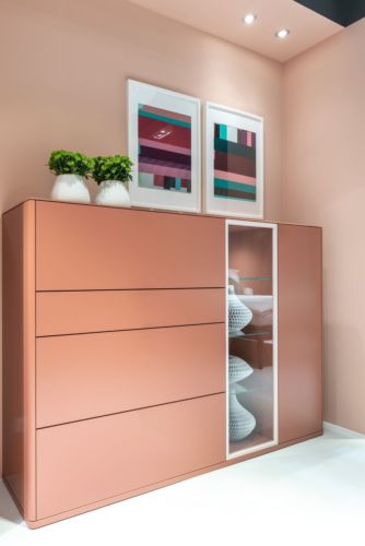 Sudbrock Highboard GOYA Alurahmentür Klarglas Glas samtbeere rosa rot