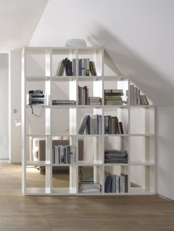 Regalwand Sinus Sudbrock Regal Bibliothek Stauraum weiß Arbeitsplatz Bücherregal TV-Wand Dachschräge abgeschrägt