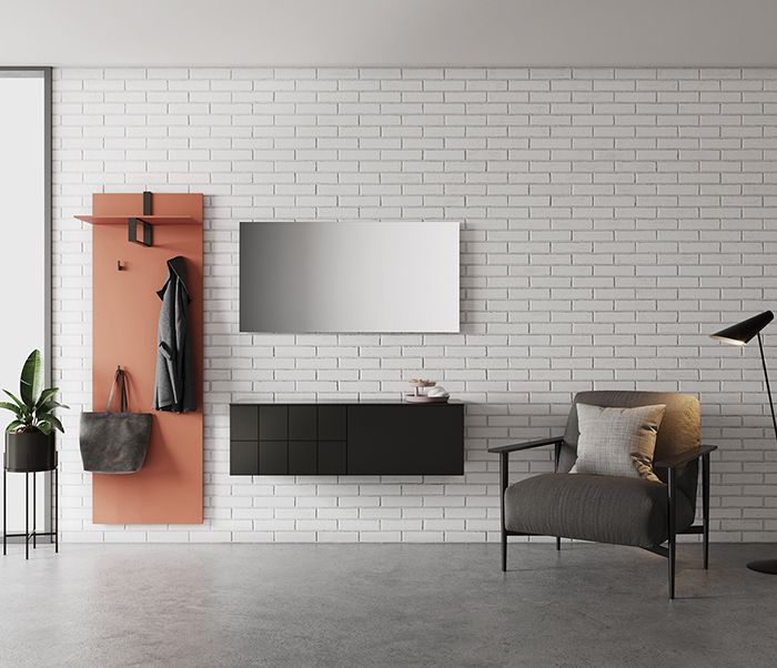 Sudbrock Garderobe Kurzprogramm Tao schwarz cosmos-schwarz rot rosa samtbeere Kommode Hutablage Diele Melamin Paneel Spiegel